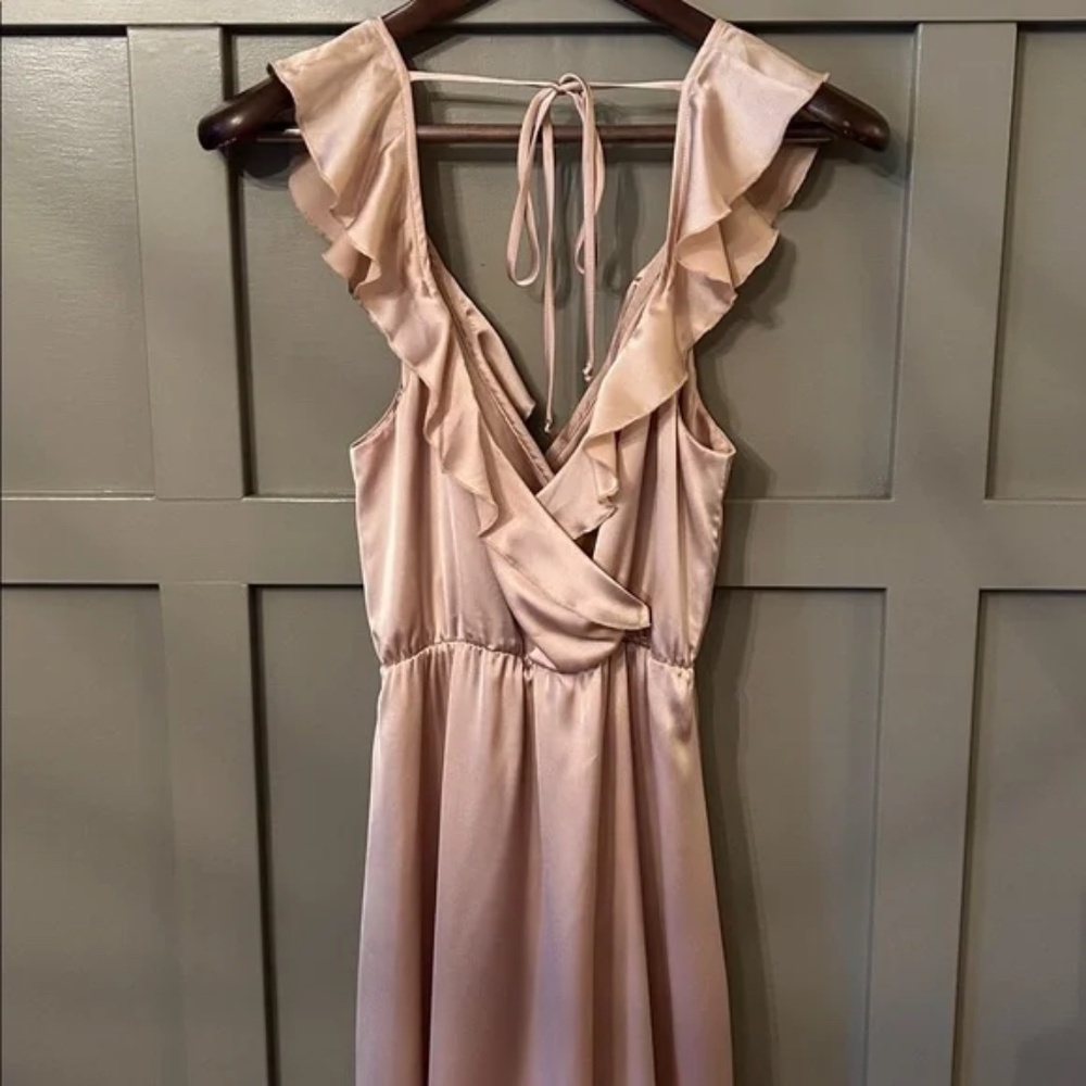 Show Me Your MuMu Champagne Satin Ruffle Wrap Maxi Dress - Picture 9 of 10
